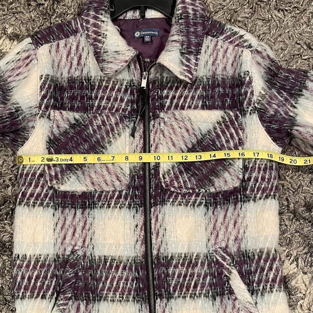 Democracy Long Blouson Sleeve Zip Front Collared Patch Pocket Plaid Jacket XS - Picture 11 of 12